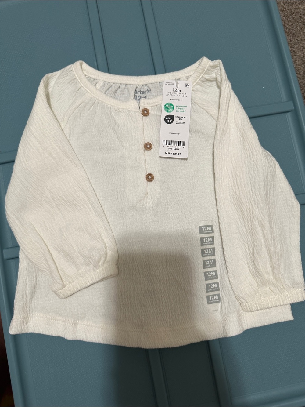 Carter's Cream Textured Henley Long-Sleeve Top